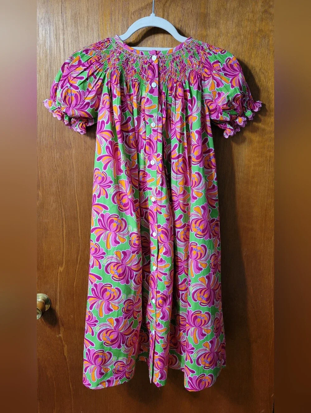 Girls' Green Floral Long Smocked Dress Size 8 Unbranded Cotton (1029)